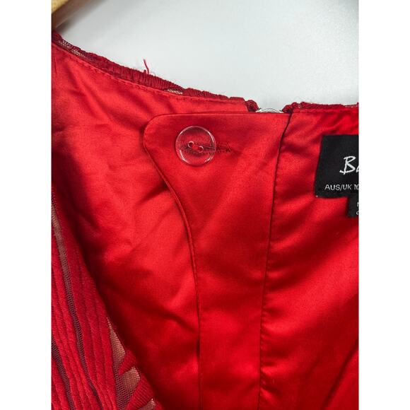 Bardot Embroidered Lace Mesh Lipstick Red Sleeveless V-Neck‎ Cocktail Dress 6 - Picture 8 of 9